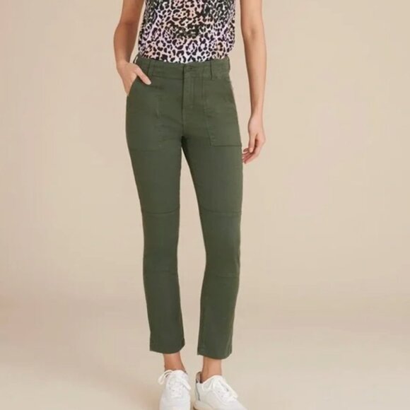 Veronica Beard Lynne Cargo High Rise Pants in Army Green - Picture 1 of 11